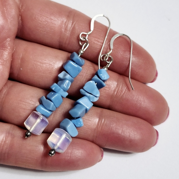 Turquoise opalite Silver Earrings 2.5" - Picture 8 of 8